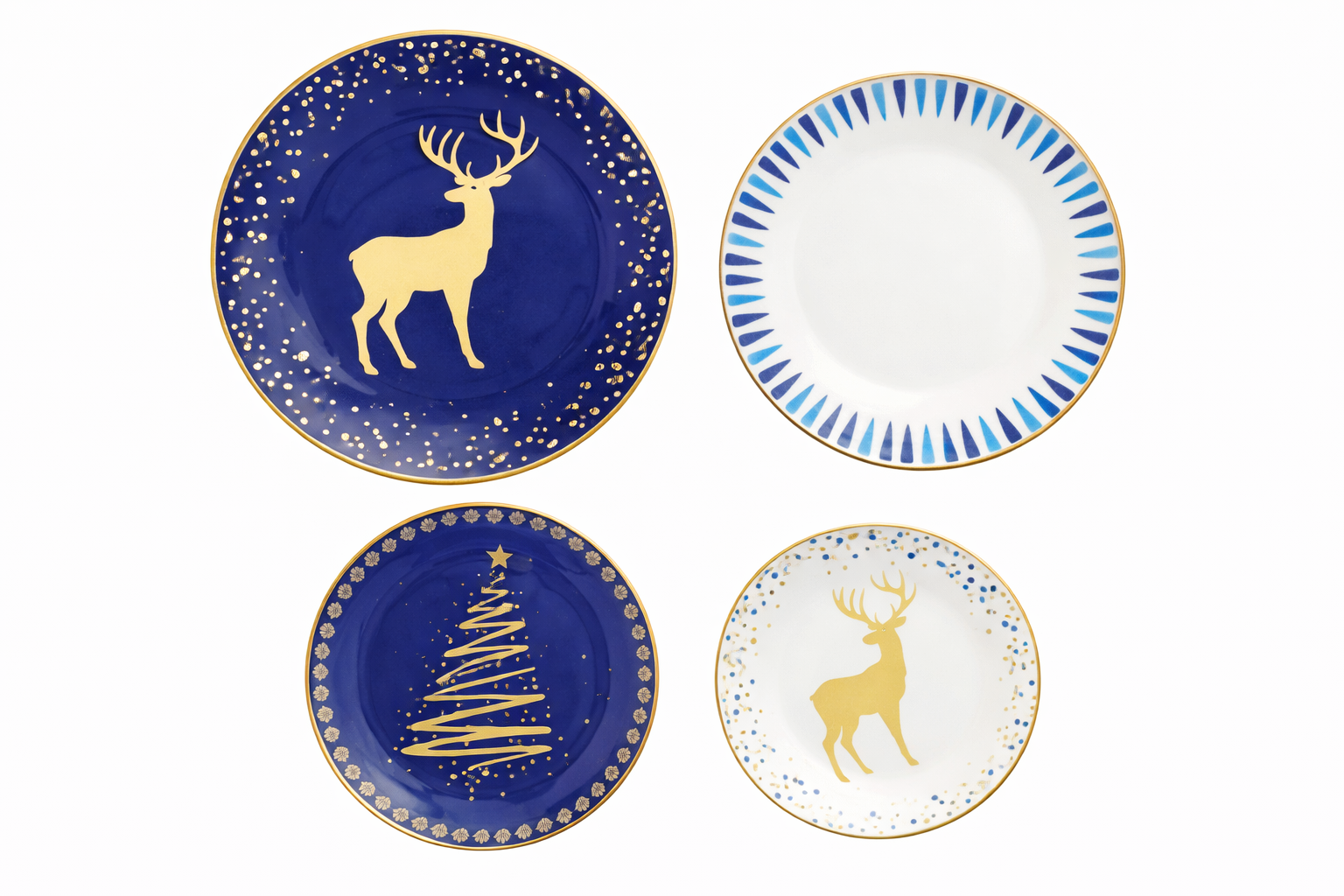 Blue and white golden reindeer and Christmas tree 🎄 Set of 4