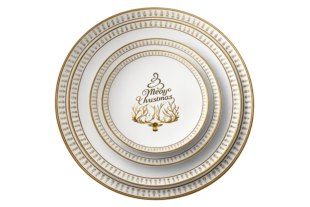 Elegant Merry Christmas Plate Set of 3 🎄 Gold and White
