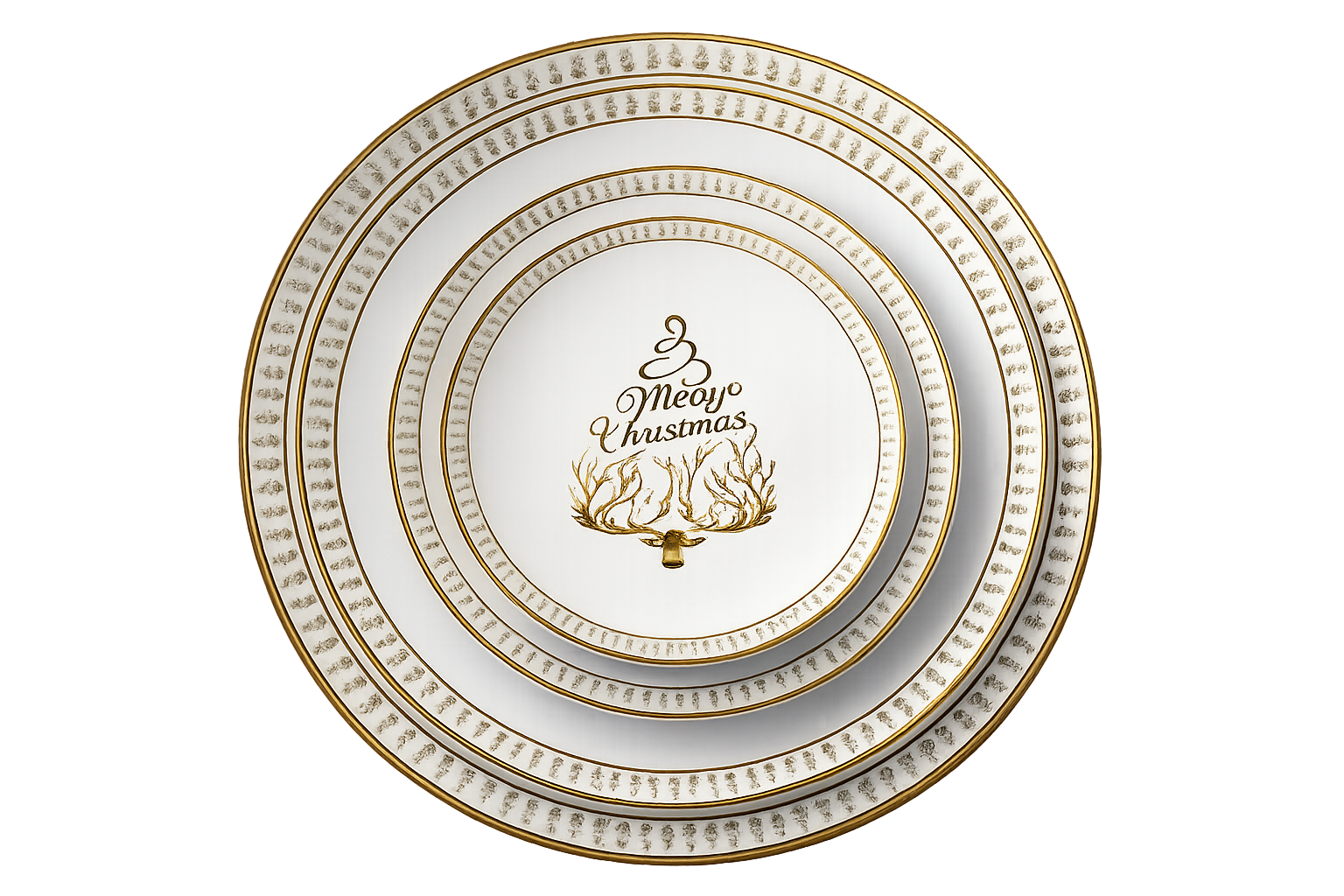 Elegant Merry Christmas Plate Set of 3 🎄 Gold and White