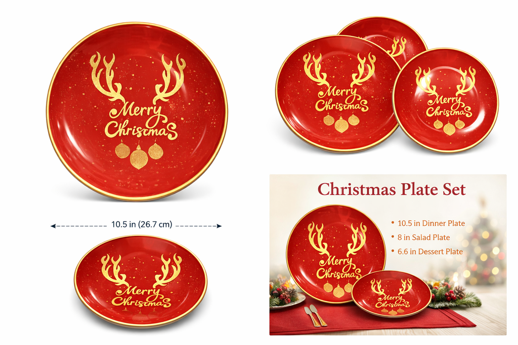 Festive Christmas Dinner Plates – Red & Gold Collection 🎄