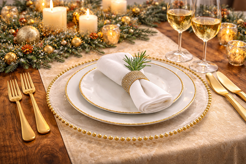 Elegant Gold Beaded Charger Plate – 12" Table Charger