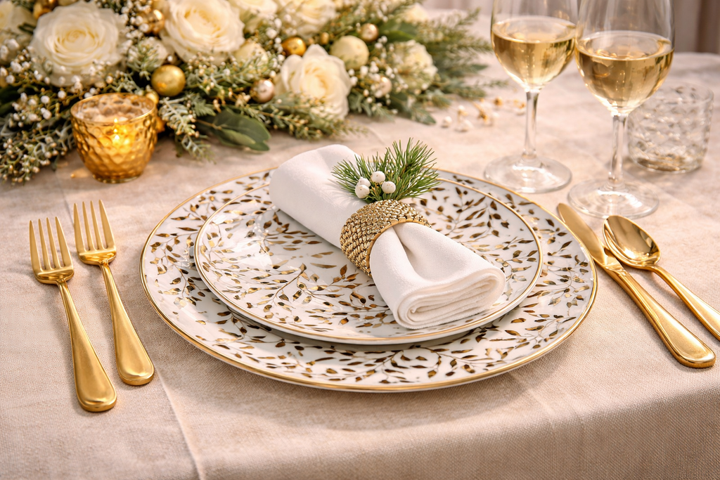 Elegant Gold Leaf Dinnerware Set – Set of 2 Plates