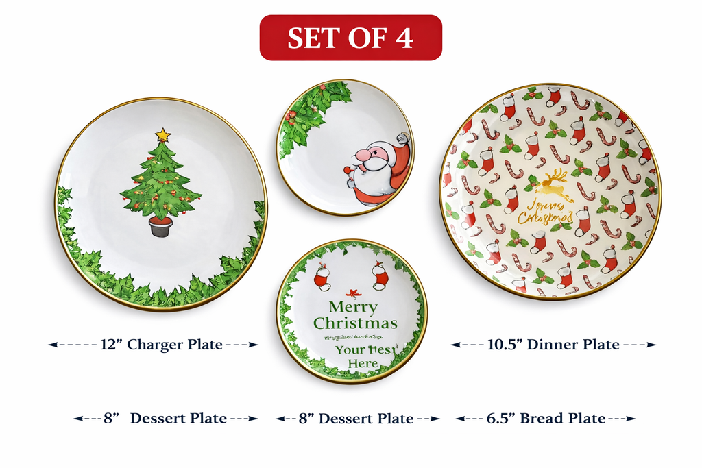 Christmas Plate Set – 4 Piece Holiday Dinnerware Collection 🎄
