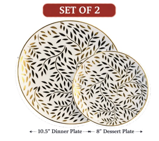 Elegant Gold Leaf Dinnerware Set – Set of 2 Plates